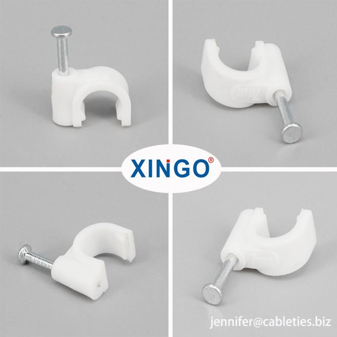 XINGO High Demand Products PE material Electrical Wire Plastic Round Nail Cable Wall Clips with round screw